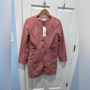 New Calvin Klein Women’s Faux Leather Long Line Blazer Coat Jacket In Peach Sz 6